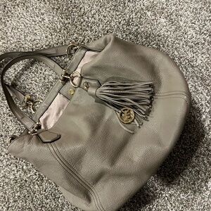 Gray Leather Tote Bag